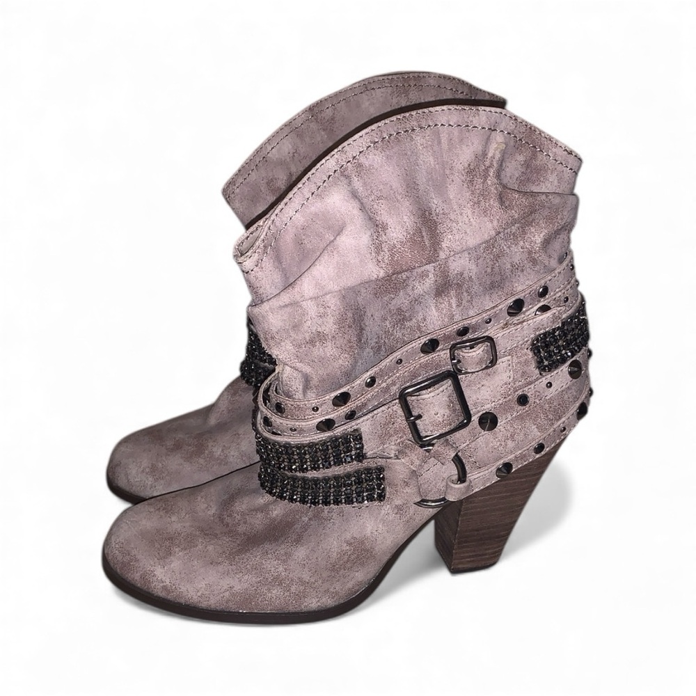 Daisy Fuentes Vickie Western Bootie Jeweled Studded Strap Detail